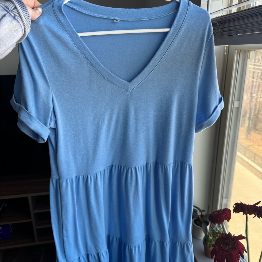Blue V-Neck Women's Dress